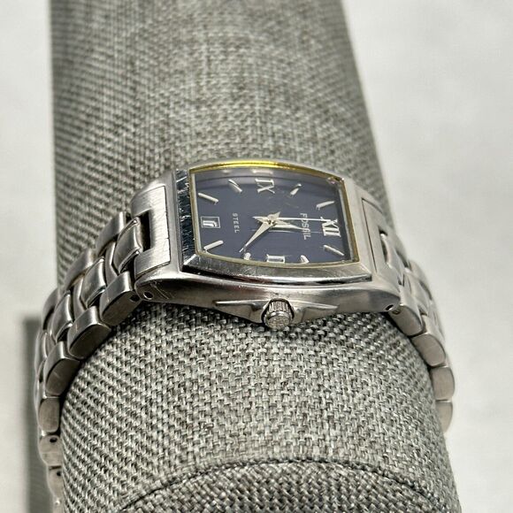 Fossil Arkitekt Watch Womens 23mm Rectangle Blue Dial Date Steel New Battery - Picture 4 of 12